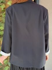 ASTARLI MODAL KUMAŞ TEK DÜĞME BLAZER CEKET- SICAK SİYAH